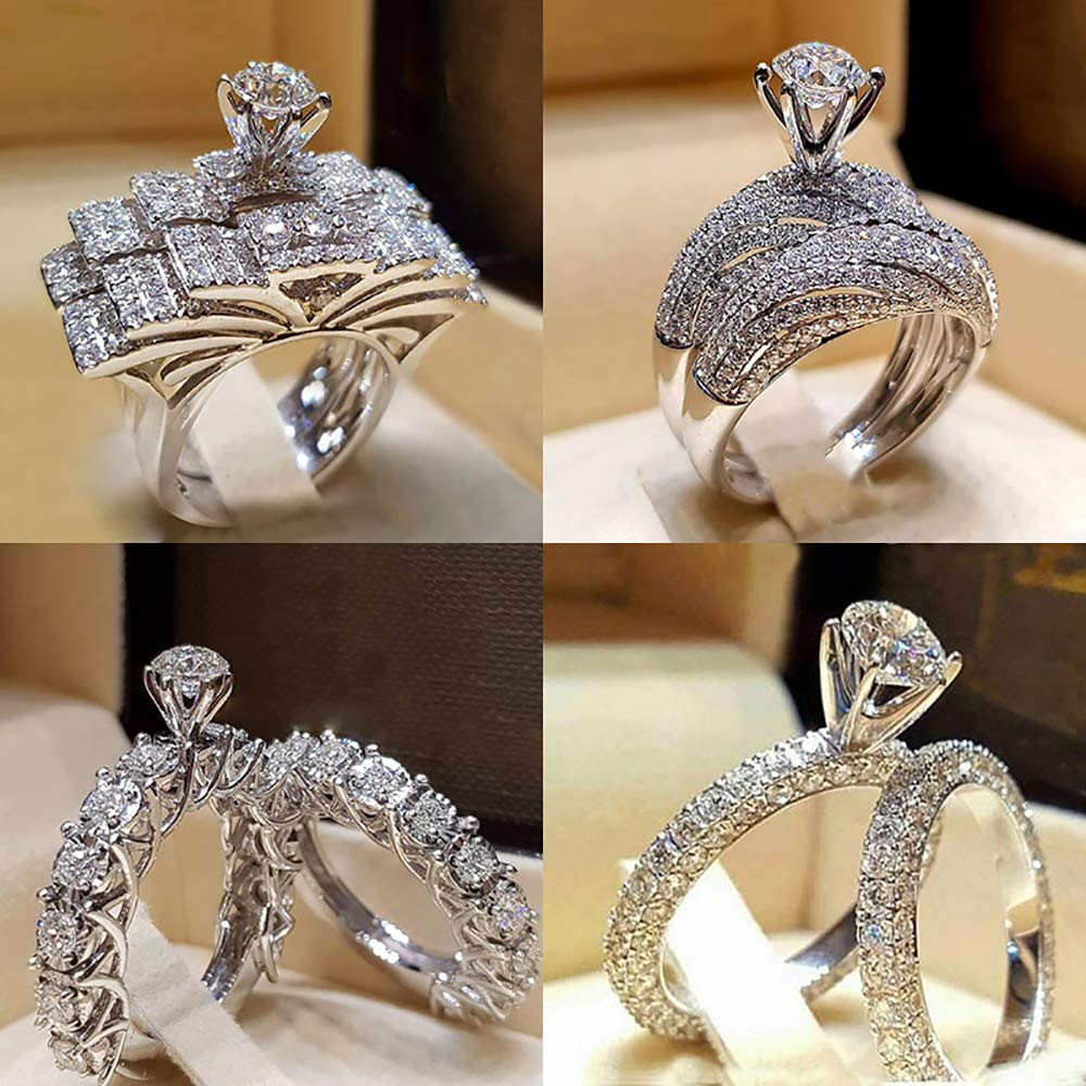 Fashion Luxury Princess Ring Set Cubic Zircon Bridal Marriage Elegant Rings for Women Couple Wedding Jewelry Accessories