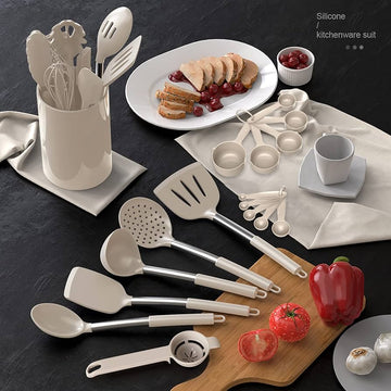 12PCs Kitchen Gift Set - Silicone Spatula Turner & 6 Measuring Spoons, FDA Approved Non-Toxic Cooking Utensils for Baking